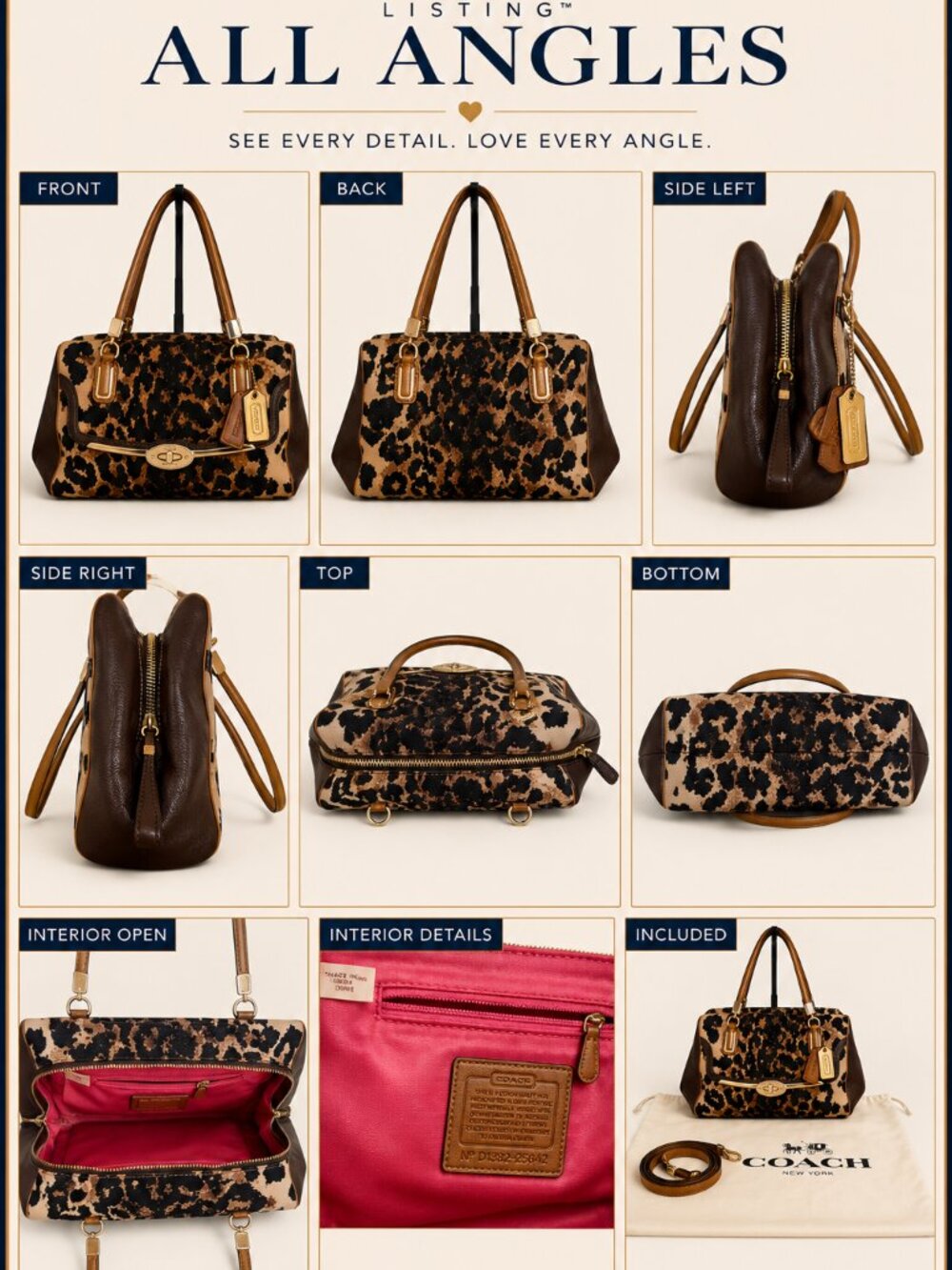 Coach Madison Ocelot Leopard Satchel Crossbody 25642 Brown Canvas Leather EUC - Picture 3 of 13
